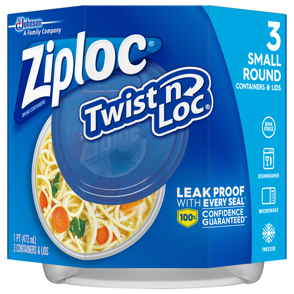 Ziploc Twist 'n Loc Small Round Containers & Lids 16 oz ea - 3 ct pkg