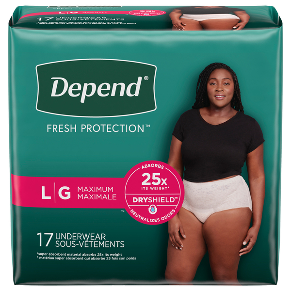 Depend Women's Fresh Protection Incontinence Underwear Maximum Blush L - 17 ct  pkg