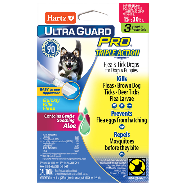 Hartz UltraGuard Pro Flea Tick Drops for Dogs Puppies 16 30 lbs 3 ct pkg GIANT