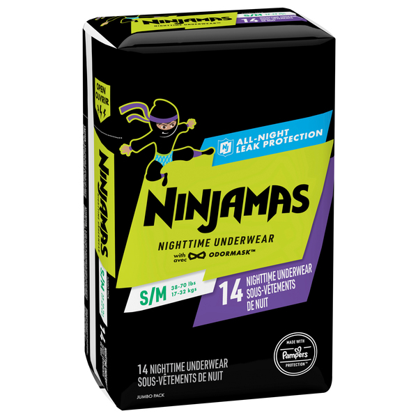 Ninjamas Nighttime Underwear All Night Leak Protection Boy S/M (38-65) lbs  - 14 ct pkg