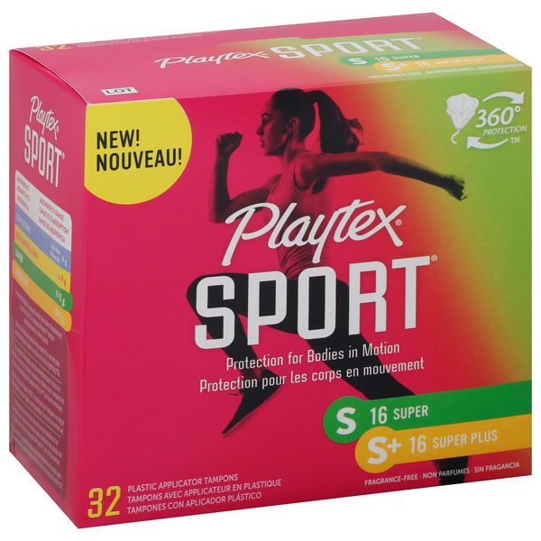 Playtex Sport Tampons Super/Super Plus Plastic Applicator - 32 ct box