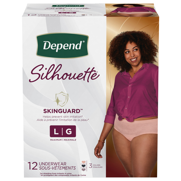 Depend Women's Silhouette Incontinence Underwear Maximum 3 Colors L - 12 ct  box