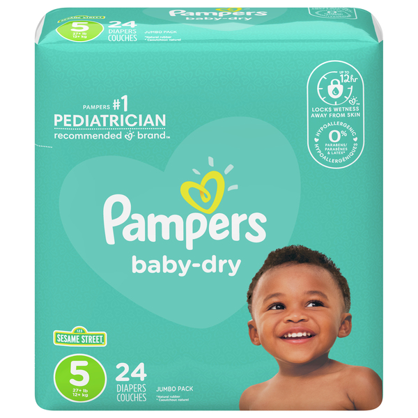 Pampers Baby Dry Size 5 Baby Diapers 27 lb 24 ct pkg GIANT