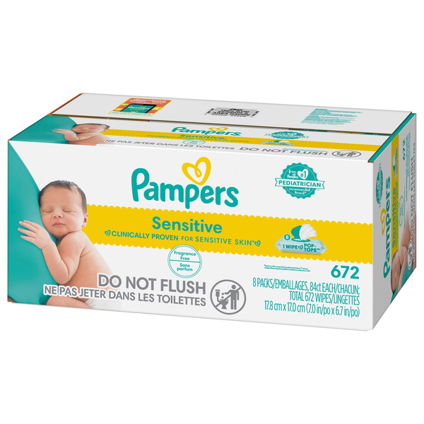 Pampers Baby Wipes Sensitive Pop Top Packs 84 ct ea 8 pk 672