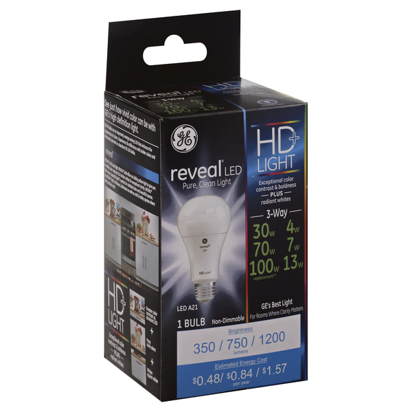 GE Reveal LED HD Light Bulb 3 Way Non Dimmable 30w 70w 100w 1 ct pkg Giant