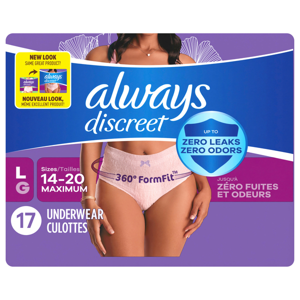 Always Discreet Adult Incontinence Underwear for Women, Size L, 38 CT