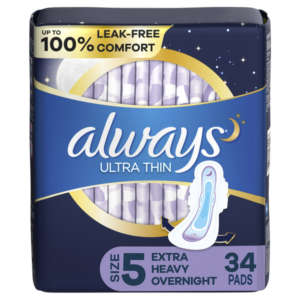 Always Ultra Thin Pads Overnight Extra Heavy Flow with Flexi-Wings Size 5
