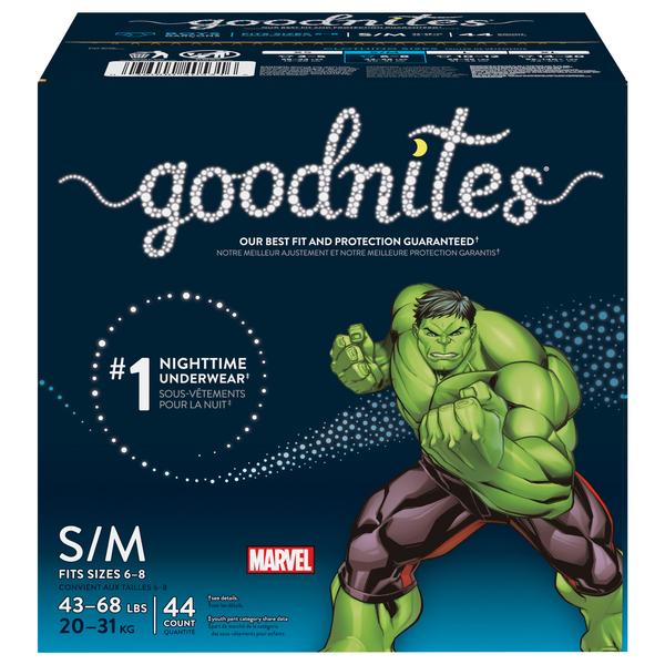 GoodNites Nighttime Underwear Boys Marvel S/M (38-65 lbs) - 44 ct pkg