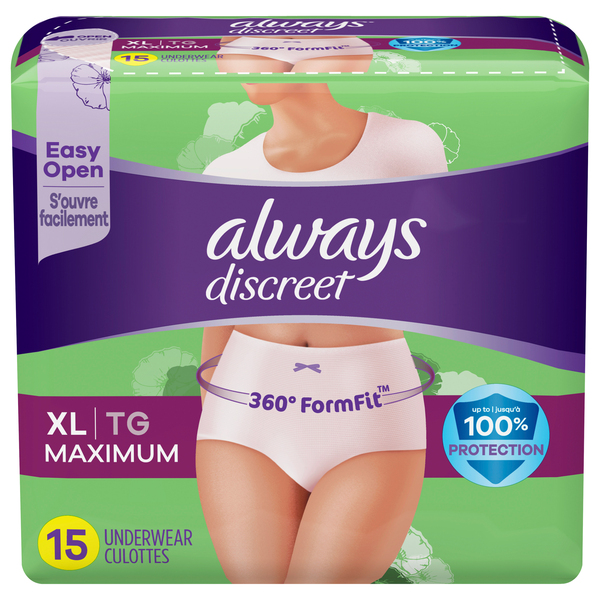 Always Women's Discreet Incontinence Underwear Maximum XL - 15 ct pkg