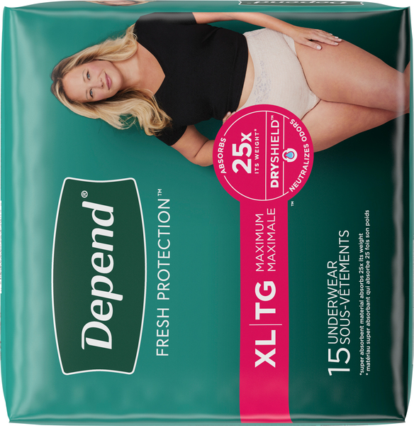 Depend Women's Fresh Protection Incontinence Underwear Maximum Blush XL -  15 ct pkg