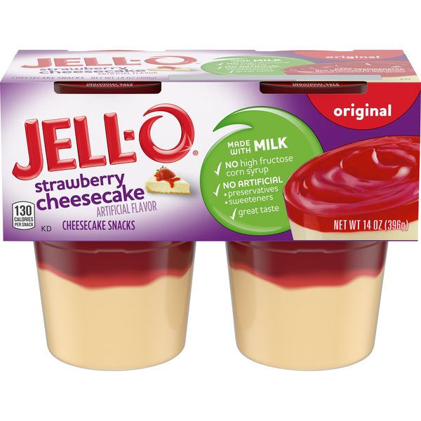 Jell-O Original Cheesecake Snack Cups Strawberry Cheesecake - 4 ct - 14 oz  pkg