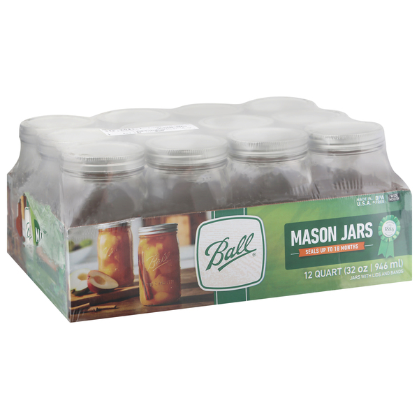 Ball Regular Mouth 12oz Three Quart Pint Quilted Mason Jars with Lid &  Bands, 12 Count 