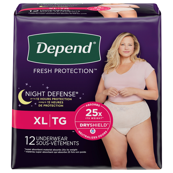Depend Women's Night Defense Incontinence Underwear Blush XL - 12 ct pkg