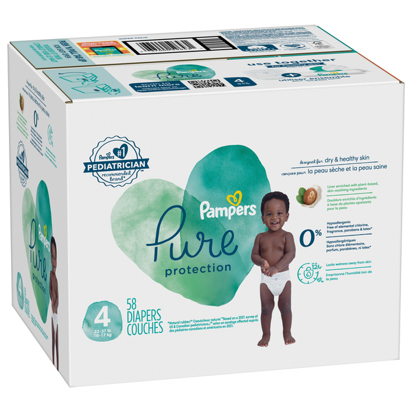 Pampers Pure Protection Size 4 Diapers 22-37 lbs - 58 ct box