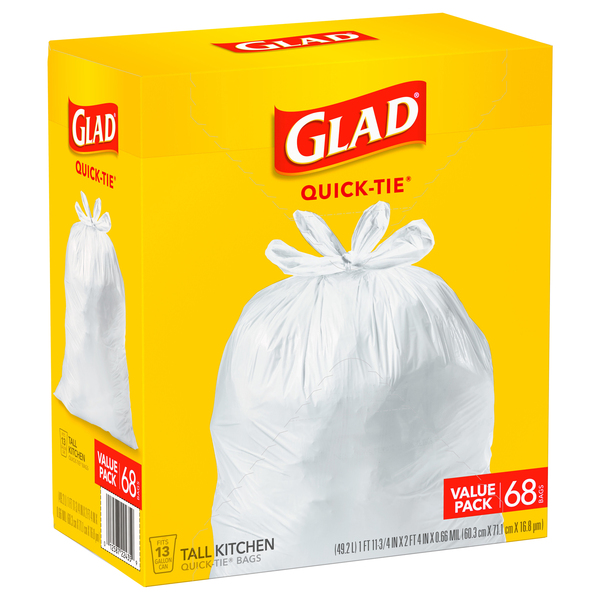 Glad Quick-Tie Tall Kitchen Bags 13 Gallon Value Pack - 68 ct box