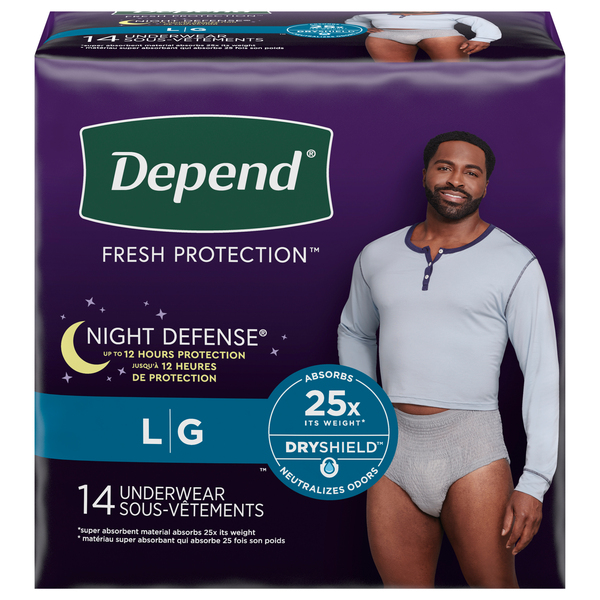 Depend Men's Fresh Protection Night Defense Incontinence Underwear L - 14  ct pkg