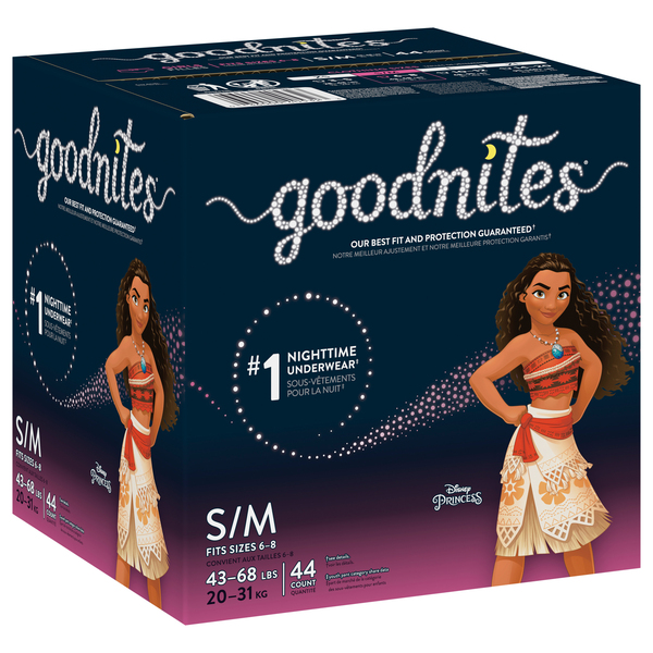 GoodNites Nighttime Underwear Girls Disney Princess S/M (38-65 lbs) - 44 ct  box