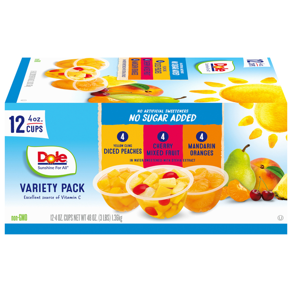 Dole Fruit Cups Variety Pack No Sugar Added - 12 ct - 48 oz box