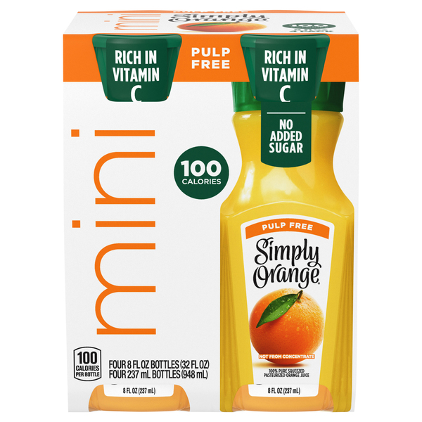 Simply Orange Mini Pulp Free Orange Juice - 4 pk - 8 oz btl