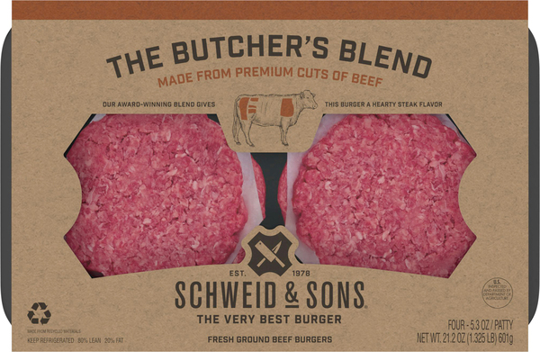 Schweid Sons Butcher s Blend Ground Beef Burger Patties 4 ct Fresh 21.2 oz pkg MARTIN S