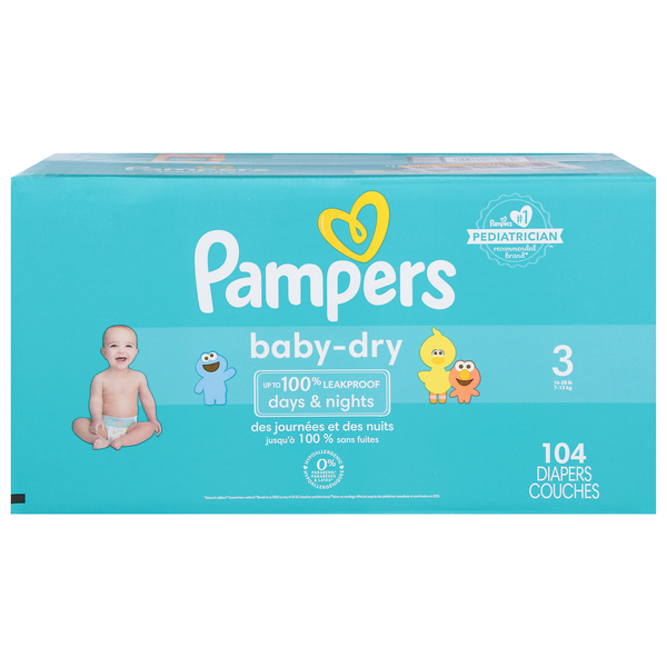 Pampers Baby Dry Size 3 Baby Diapers 16 28 lb 104 ct box MARTIN S