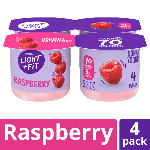Dannon Light + Fit Fat Free Radiant Raspberry Yogurt Cup - 4 ct