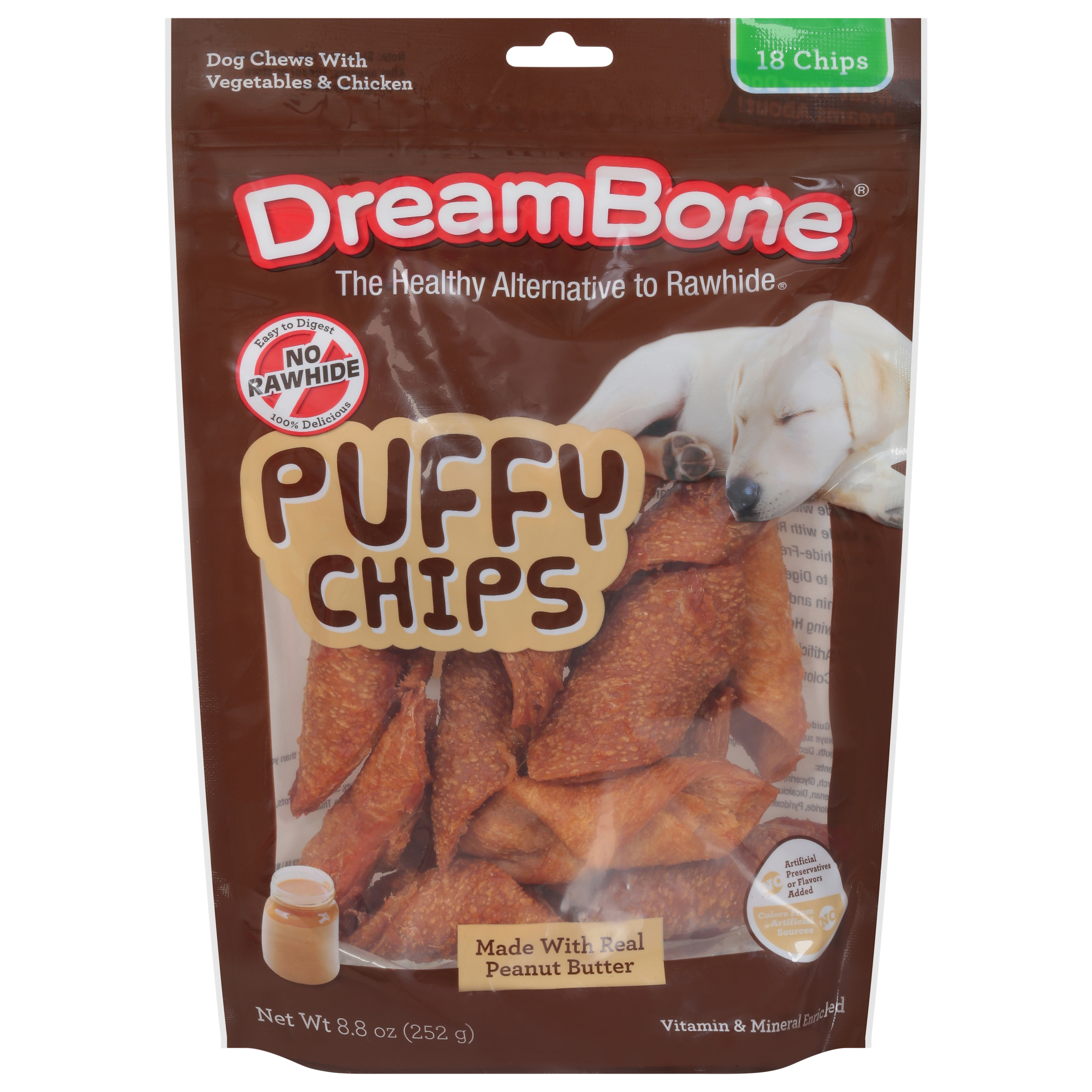 DreamBone Puffy Chips Vegetables Chicken Peanut Butter Dog Chews 18 ct 8.8 oz pkg Food Lion