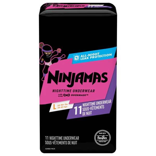 Ninjamas Girls L Nighttime Underwear 64-95+ lb - 11 ct pkg