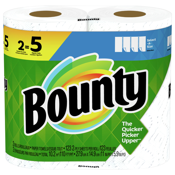 Bounty Double Plus Select-A-Size White Paper Towel Rolls, 12 rolls