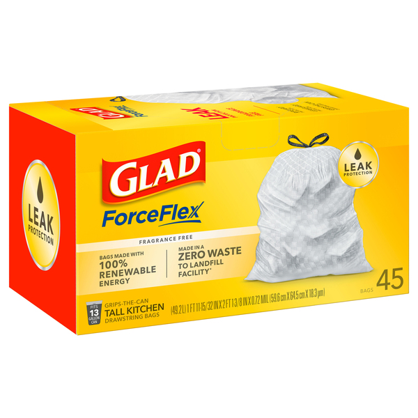 Glad Tall Kitchen Trash Bags, 13 Gallon, 45 Bags (Clear Recycling)