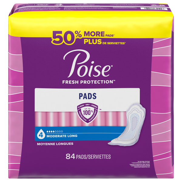 Poise Incontinence Pads & Postpartum Incontinence Pads 4 Drop Moderate Long  Length Pads