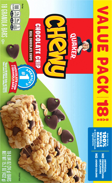 Quaker Chewy Chocolate Chip Granola Bar Value Pack 18 ct 15.2 oz box Stop Shop