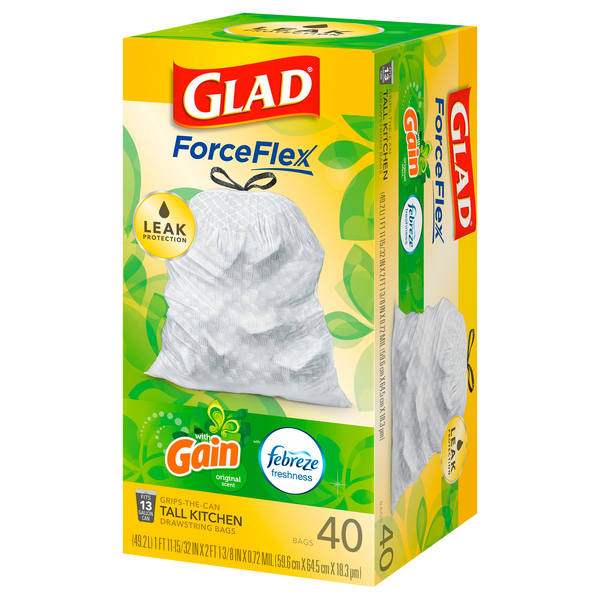 Glad ForceFlex Tall Kitchen Drawstring Trash Bags, 13 Gallon, Unscented,  120 Count. 120 Count (Pack of