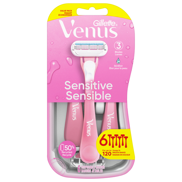 Gillette Venus Sensitive Sensible Disposable Razors 6 ct pkg GIANT