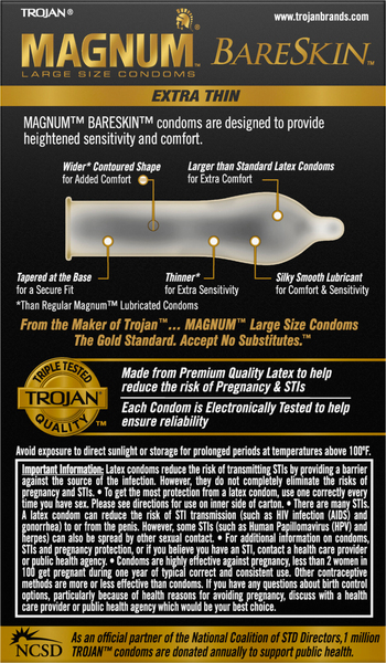 Trojan Magnum BareSkin Extra Thin Large Size Lubricated Condoms 10 ct box MARTIN S