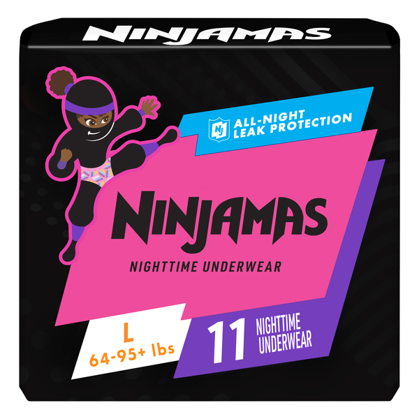 年末のプロモーション大特価！ 64-95+ Underwear Nighttime L Girls Ninjamas lb pkg ct 11 - おむつ用品