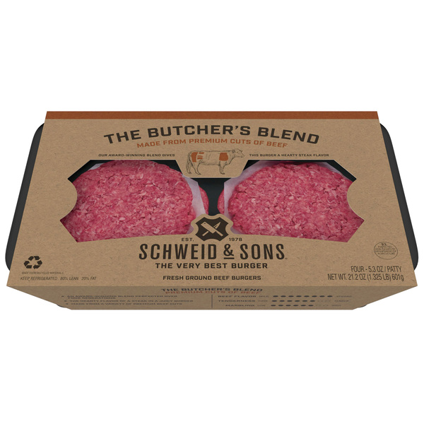 Schweid Sons Butcher s Blend Ground Beef Burger Patties 4 ct Fresh 21.2 oz pkg MARTIN S