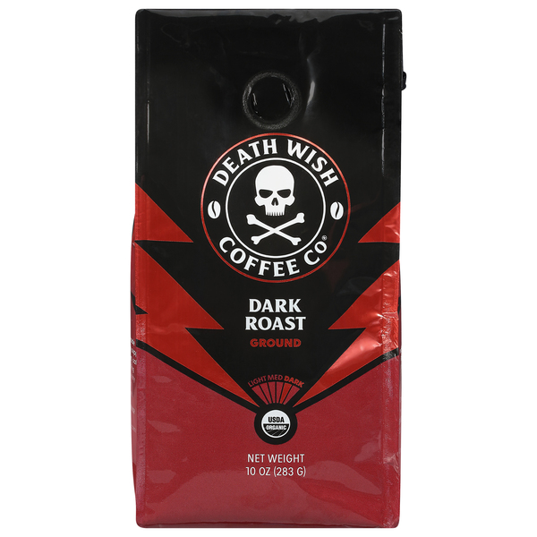 Death Wish Coffee, Dark Roast, Ground, Fair Trade, Organic, Bag, 10oz 
