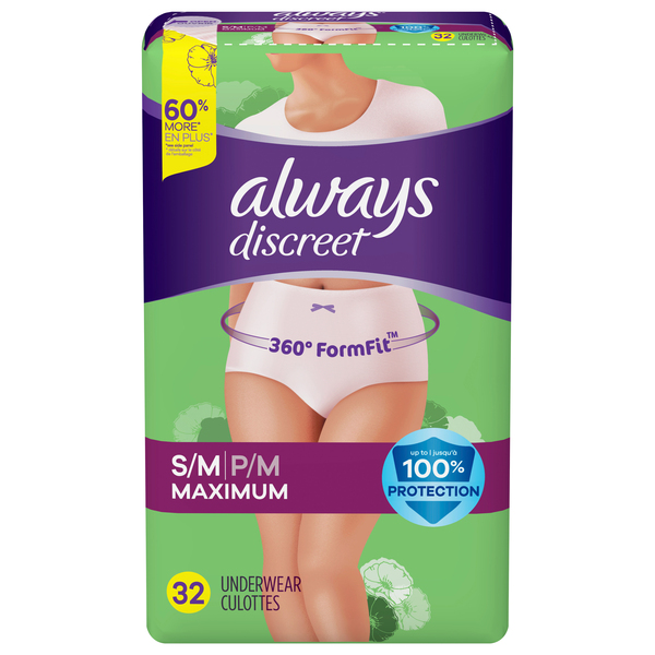 Always Discreet Adult Incontinence Underwear for Women and Postpartum  Underwear, L, 17 CT, up to 100% Bladder Leak Protection