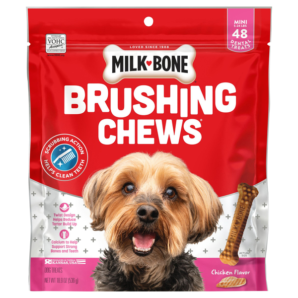 Milk Bone Brushing Chews Chicken Flavor Mini Dental Dog Treat 48 ct 18.9 oz bag GIANT