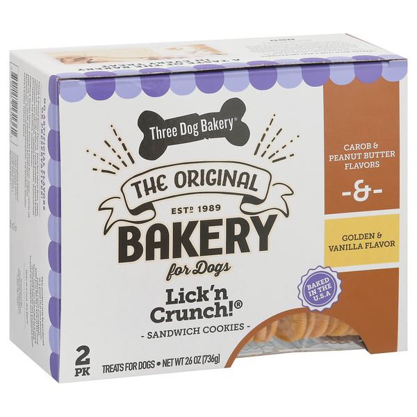 Three Dog Bakery Lick n Crunch Sandwich Cookies Carob Peanut