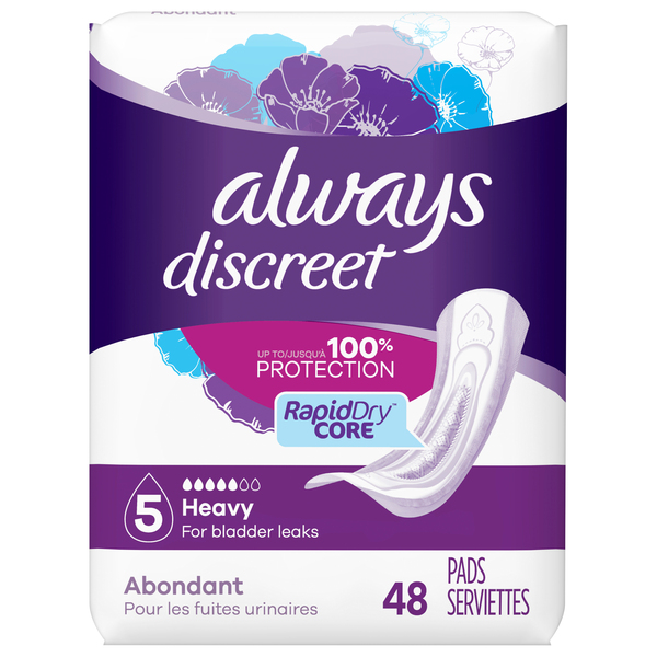 Always Discreet Boutique Incontinence Pads, for Bladder Leaks, Moderate  Absorbency, Regular Length, 48CT