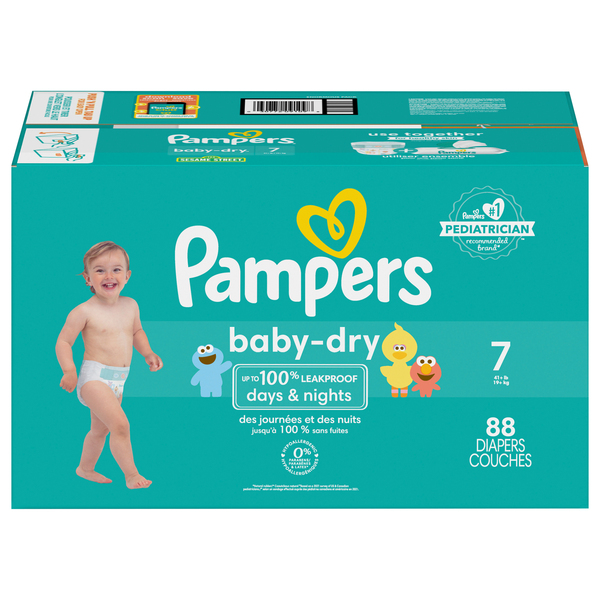 Pampers Baby Dry Sesame Street Size 7 Diapers 41+ lbs - 88 ct box
