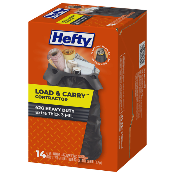 Hefty Load & Carry Bags, Flap Tie, Extra Large, 42 Gallon - 14 bags