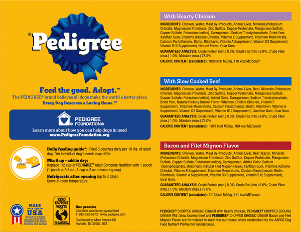Pedigree Chopped Ground Dinner Variety Pack Wet Dog Food Pouch