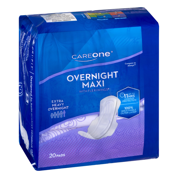 CareOne Overnight Maxi Pads with Flexi-Wings Extra Heavy - 20 ct pkg