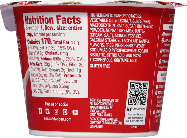 Idahoan Mashed Potatoes Buttery Homestyle Microwavable 1.5 oz cup GIANT