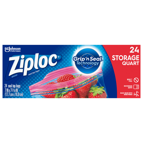 Ziploc Brand Storage Quart Bags with Grip 'n Seal Technology, 24 Count