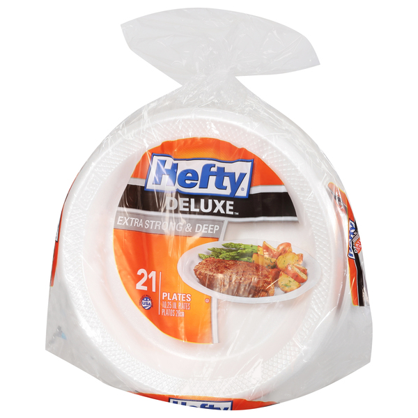 Hefty Deluxe Extra Strong & Deep Foam Plates, Round, White, 10.25 Inch, 20  Count 