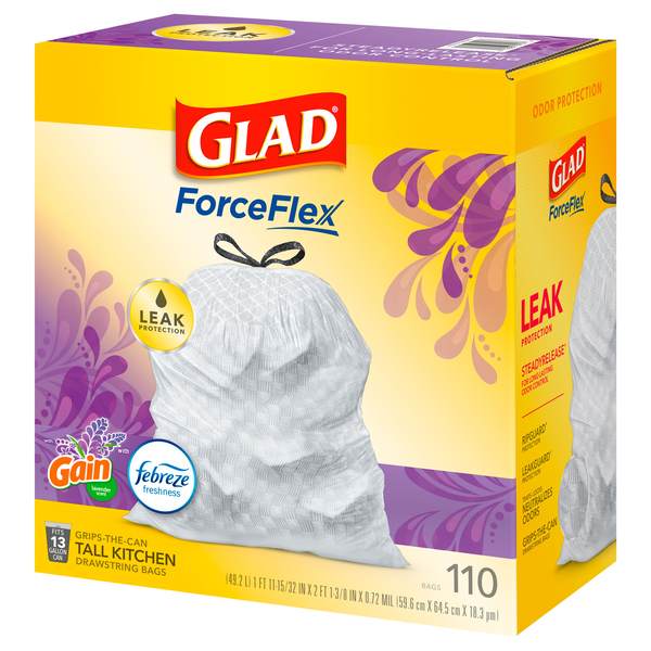 Glad ForceFlex Protection Series Tall Kitchen Trash Bag w/ Leak Protection  110ct